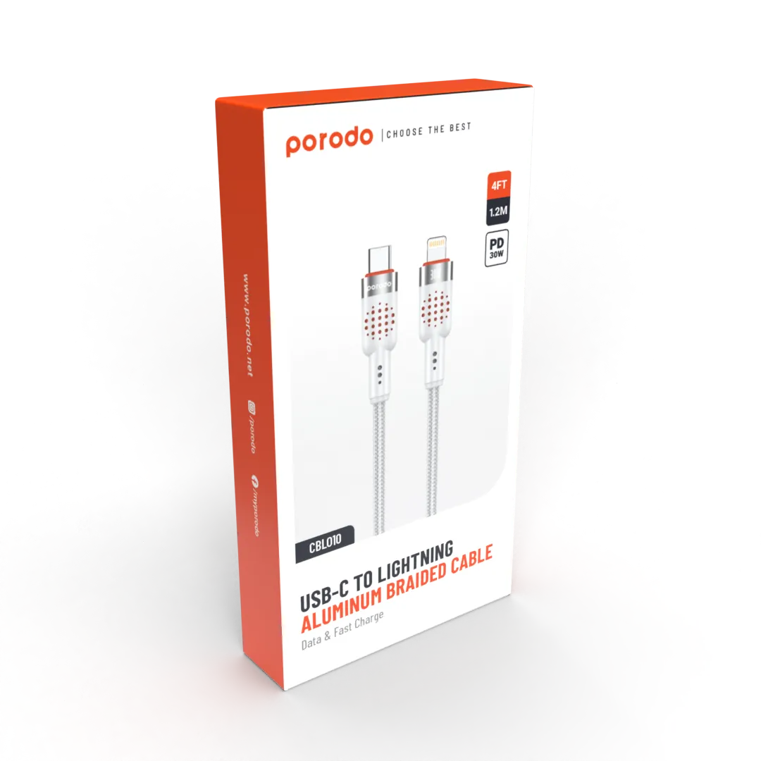 PORODO USB-C TO LIGHTNING ALUMINIUM BRAIDED CABLE 1.2M