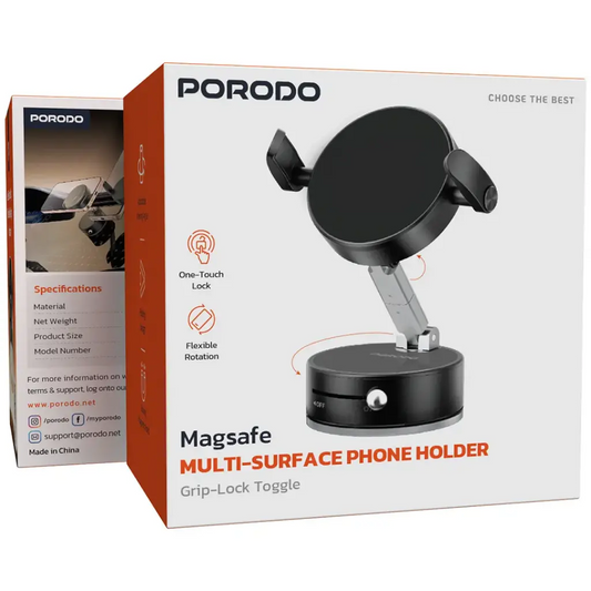 Porodo MagSafe Multi-Surface Phone Holder with Grip-Lock Toggle
