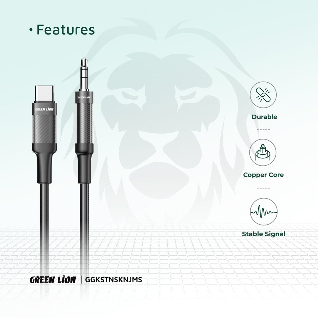 Green Lion USB-C to AUX Braided Cable 1M - Black