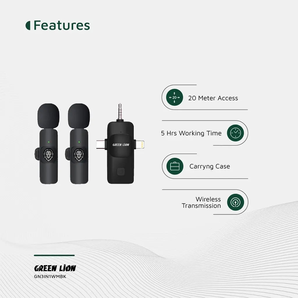 Green Lion 3 IN 1 Microphone Type-C / Lightning / Aux -