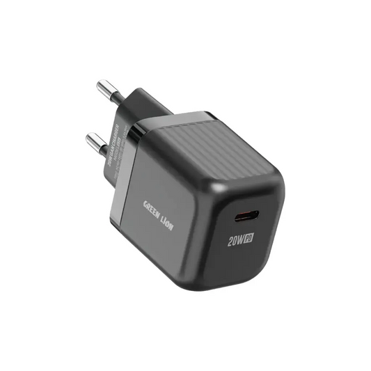 Green Lion Ultra Compact GaN Wall Charger EU Pin USB-C 20W (with C to C / C to L Cable) - Black
