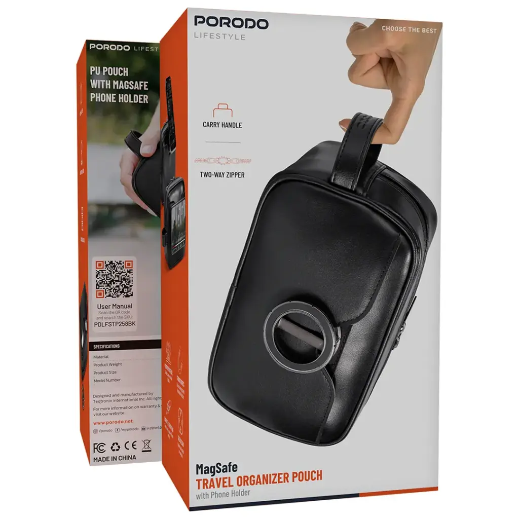 Porodo Lifestyle MagSafe Travel Organizer Pouch with Phone Holder