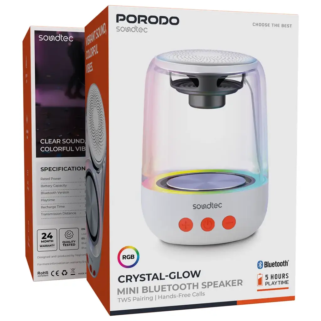 Porodo Soundtec Crystal-Glow Mini Bluetooth Speaker