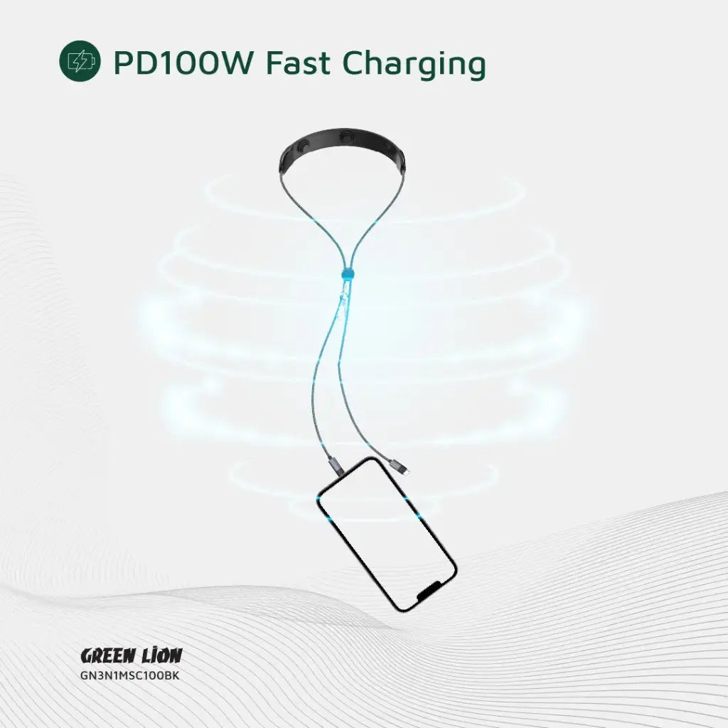 Green Lion 3 in 1 Massager Cable PD 100W - Black
