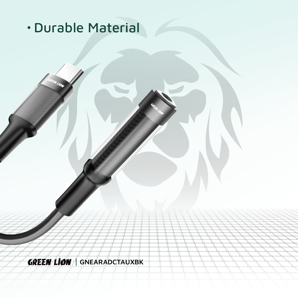 Green Lion Earphone Adapter USB-C to 3.5 Aux 12CM - Black