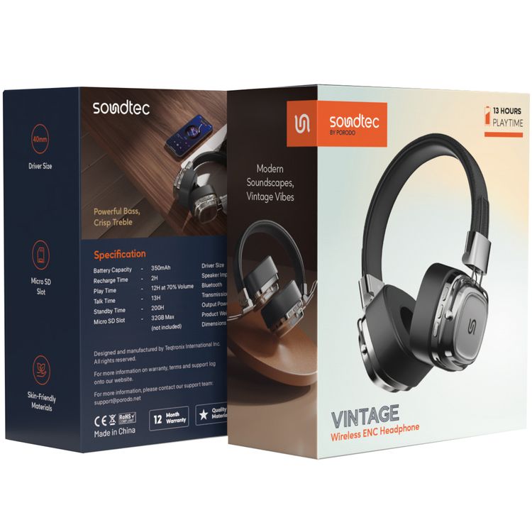 Porodo Soundtec Vintage Wireless ENC Headphone