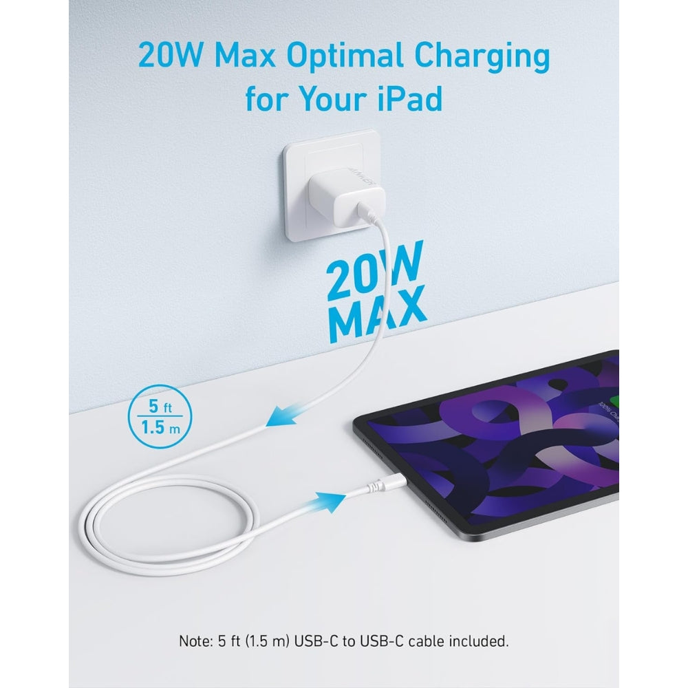 Anker 20W USB-C Fast Wall Charger – Compact, Safe, and Quick Charging for iPhone and iPad