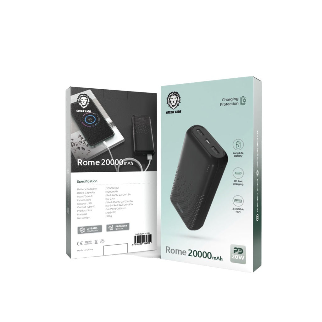 Green Lion Rome 20000mAh Power Bank - Black