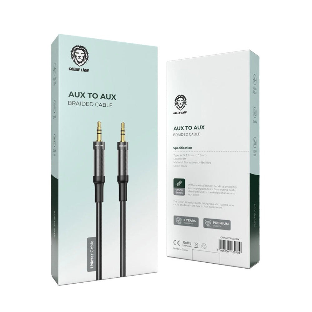 Green Lion AUX to AUX Braided Cable 1M