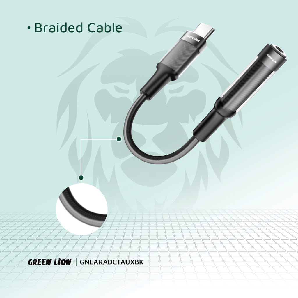 Green Lion Earphone Adapter USB-C to 3.5 Aux 12CM - Black