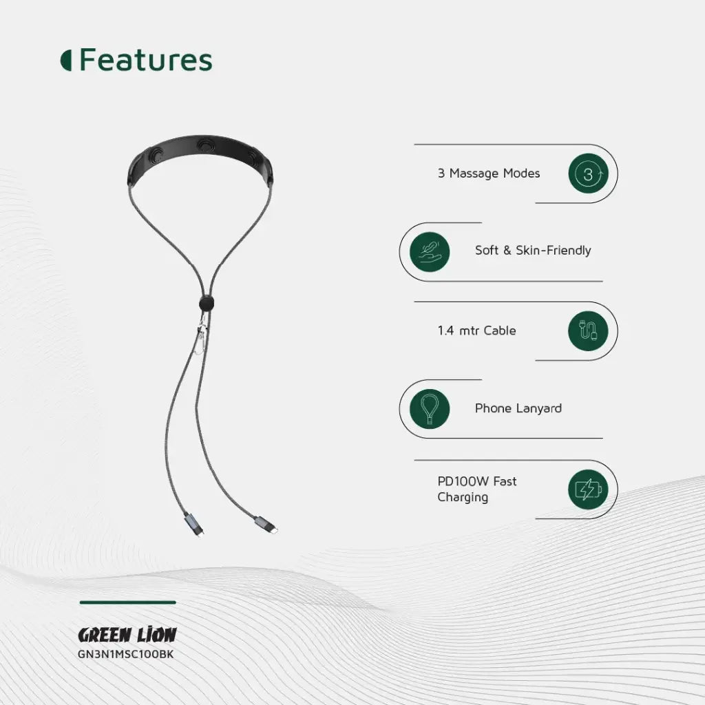 Green Lion 3 in 1 Massager Cable PD 100W - Black