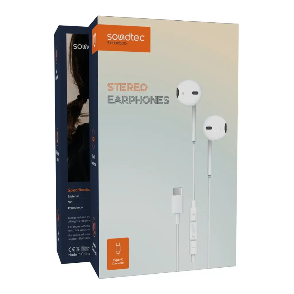 Porodo Soundtec Stereo Earphones Type-C with High-Clarify Mic