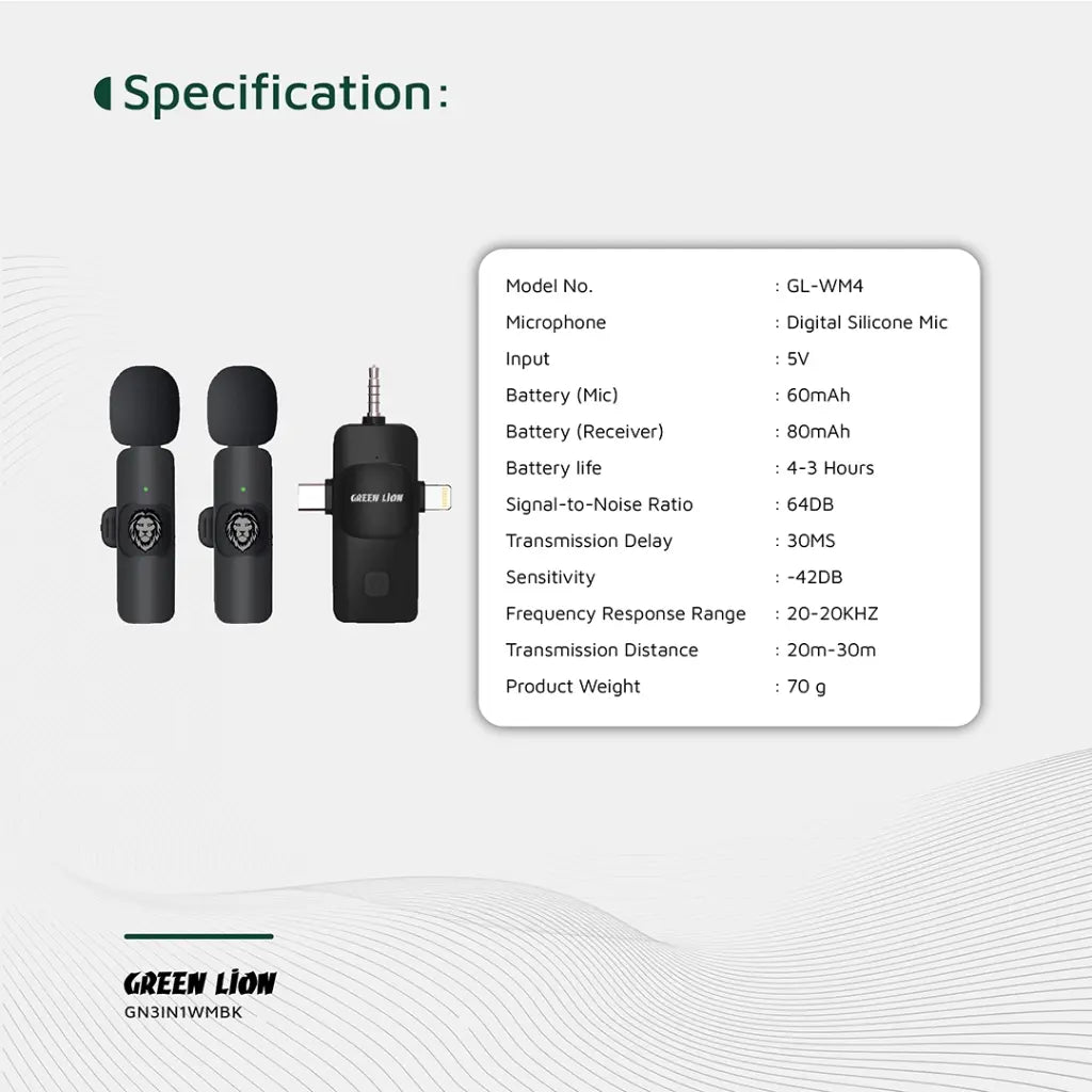 Green Lion 3 IN 1 Microphone Type-C / Lightning / Aux -