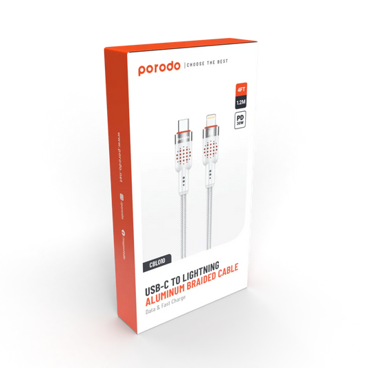 PORODO USB-C TO LIGHTNING ALUMINIUM BRAIDED CABLE 1.2M