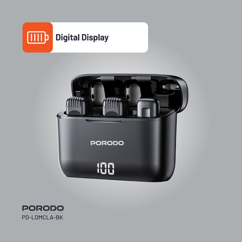 Porodo Lavalier Double Microphone with Charging Case