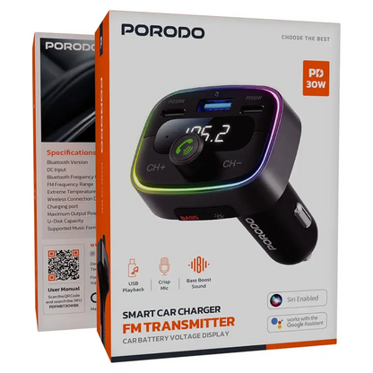 Porodo Smart Car Charger FM Transmitter
