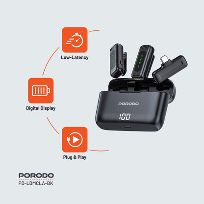 Porodo Lavalier Double Microphone with Charging Case