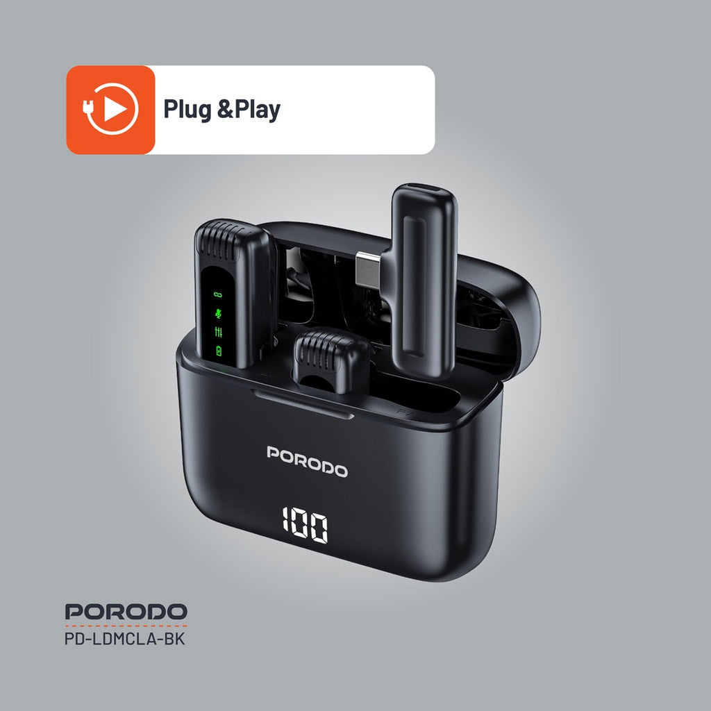 Porodo Lavalier Double Microphone with Charging Case