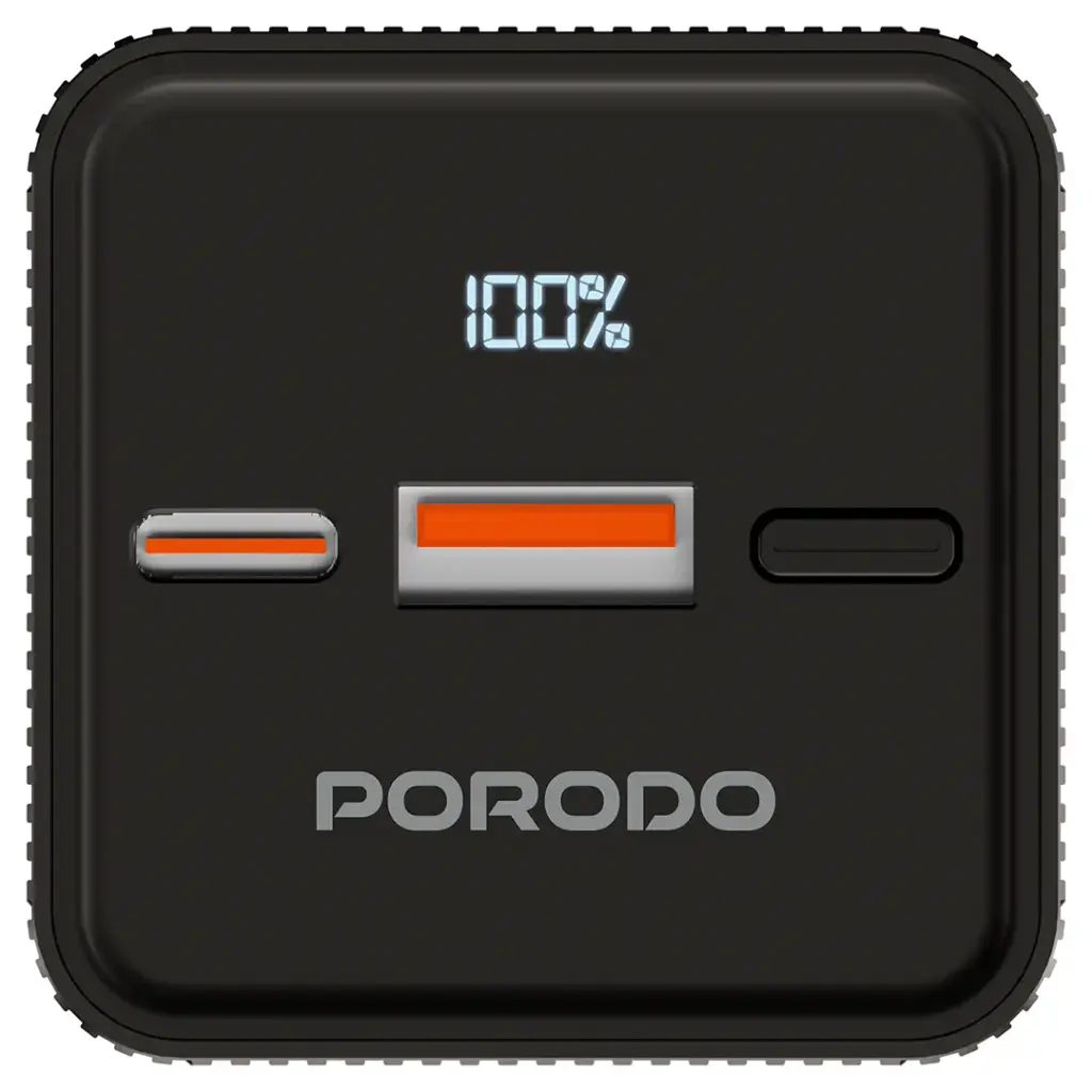 Porodo Lumera 10000mAh Power Bank with Built-In Flashlight - Black