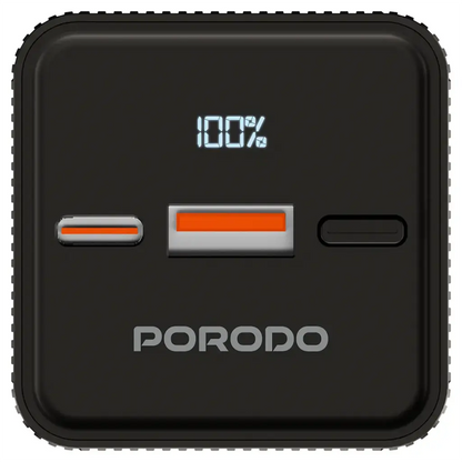 Porodo Lumera 10000mAh Power Bank with Built-In Flashlight - Black