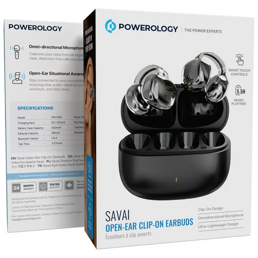 Description

Powerology Savai Open-Ear Clip-On Earbuds
Black / white
