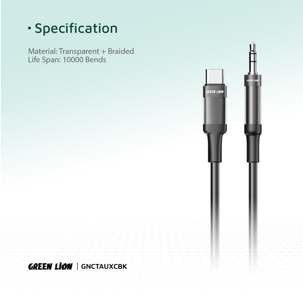 Green Lion USB-C to AUX Braided Cable 1M - Black