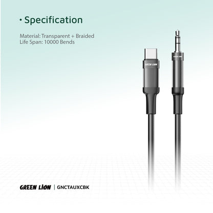 Green Lion USB-C to AUX Braided Cable 1M - Black