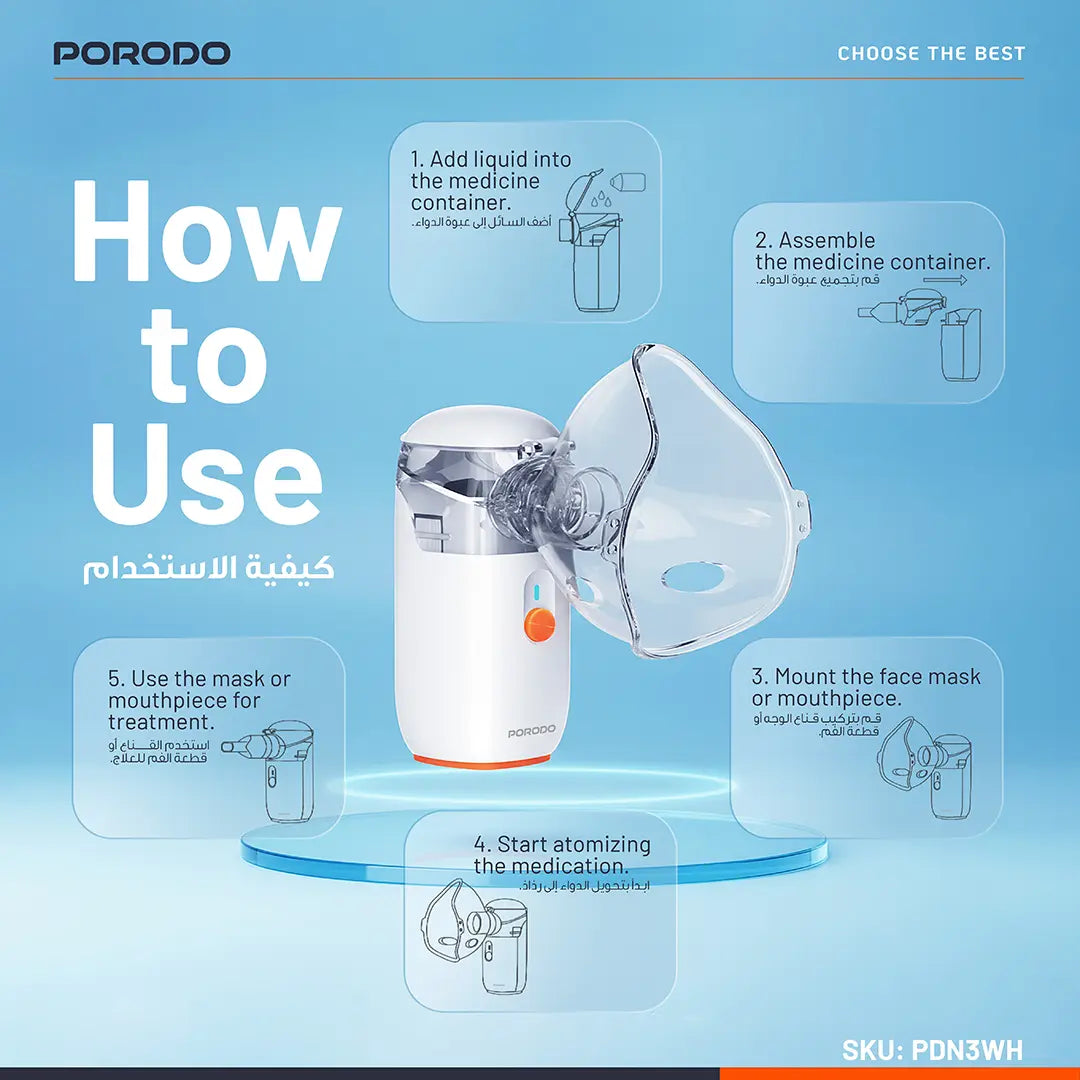 Porodo LiveOn Portable Rechargeable Nebulizer - White