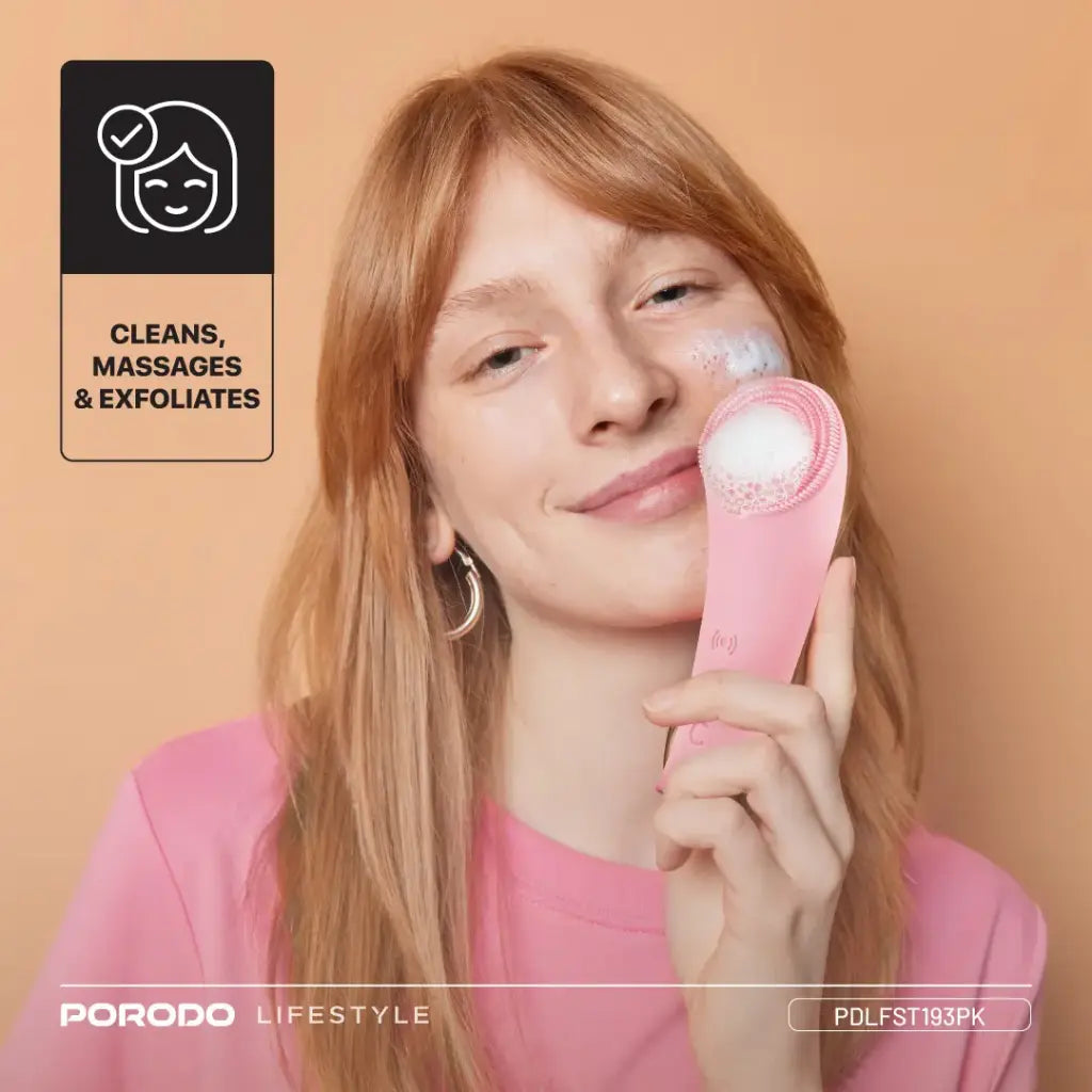 Porodo Lifestyle Sonic Vibration Facial Cleansing Brush - Pink