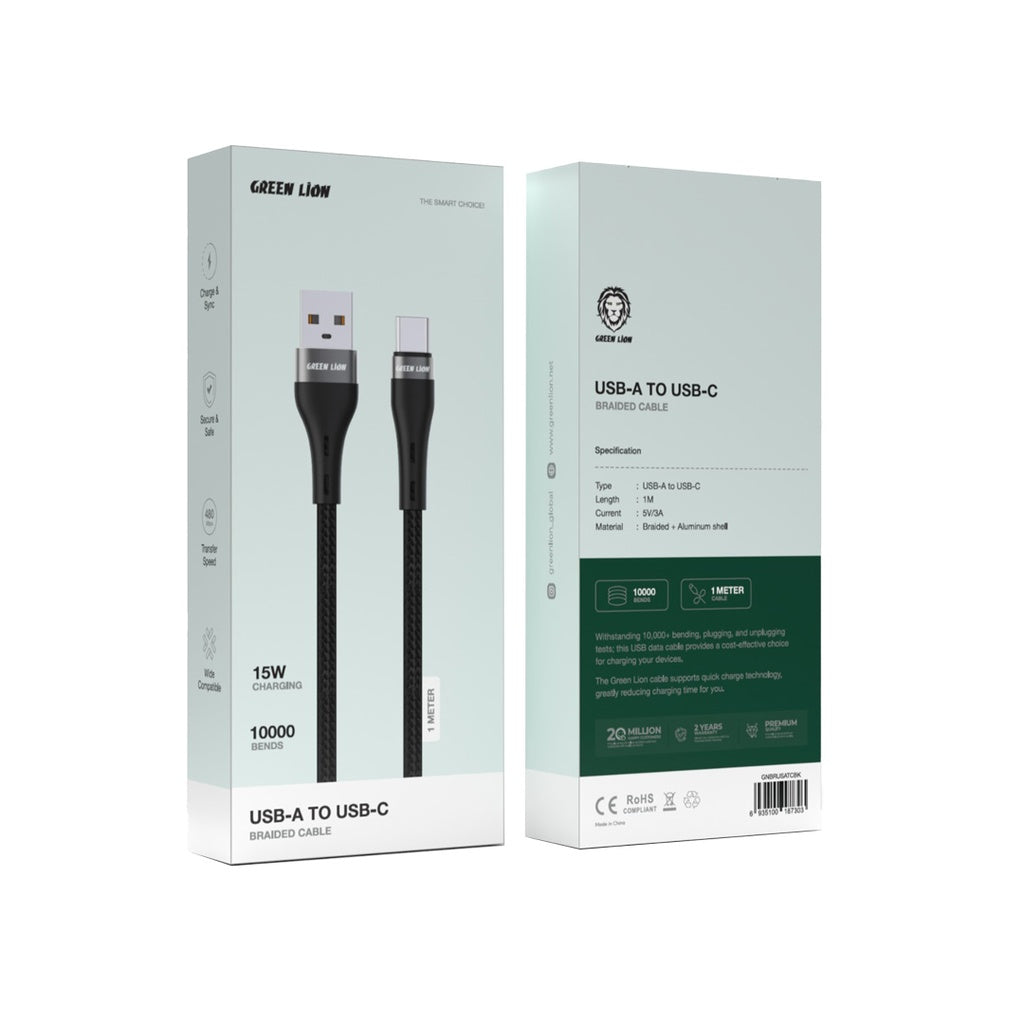 Green Lion USB-A to USB-C Braided Cable - Black
