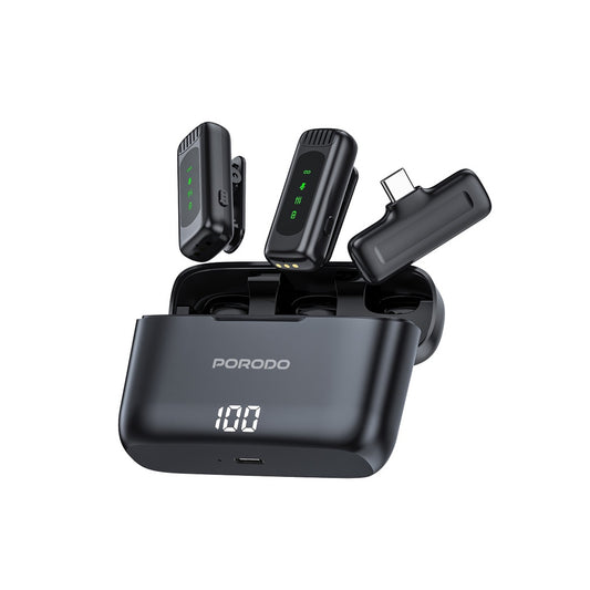 Porodo Lavalier Double Microphone with Charging Case