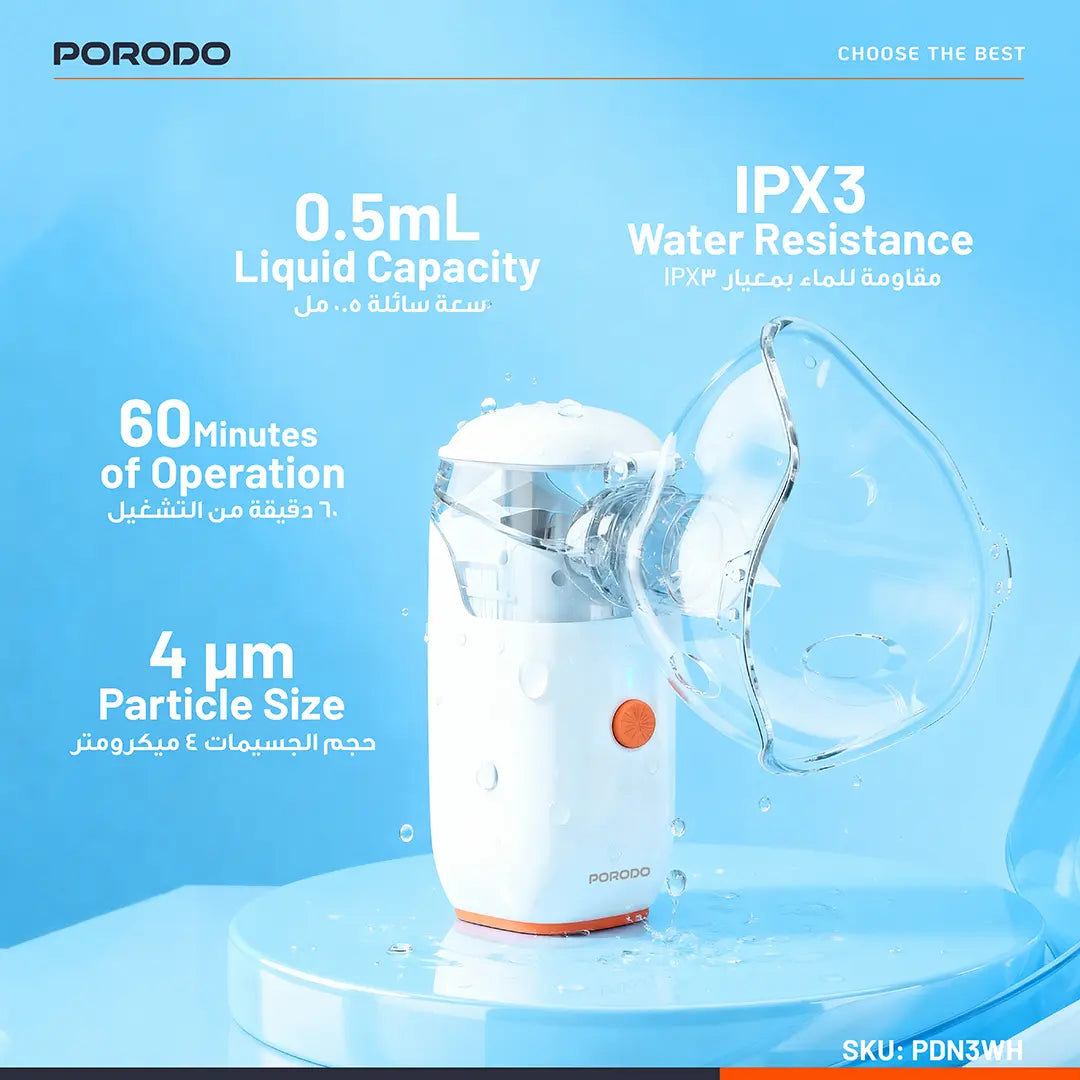 Porodo LiveOn Portable Rechargeable Nebulizer - White