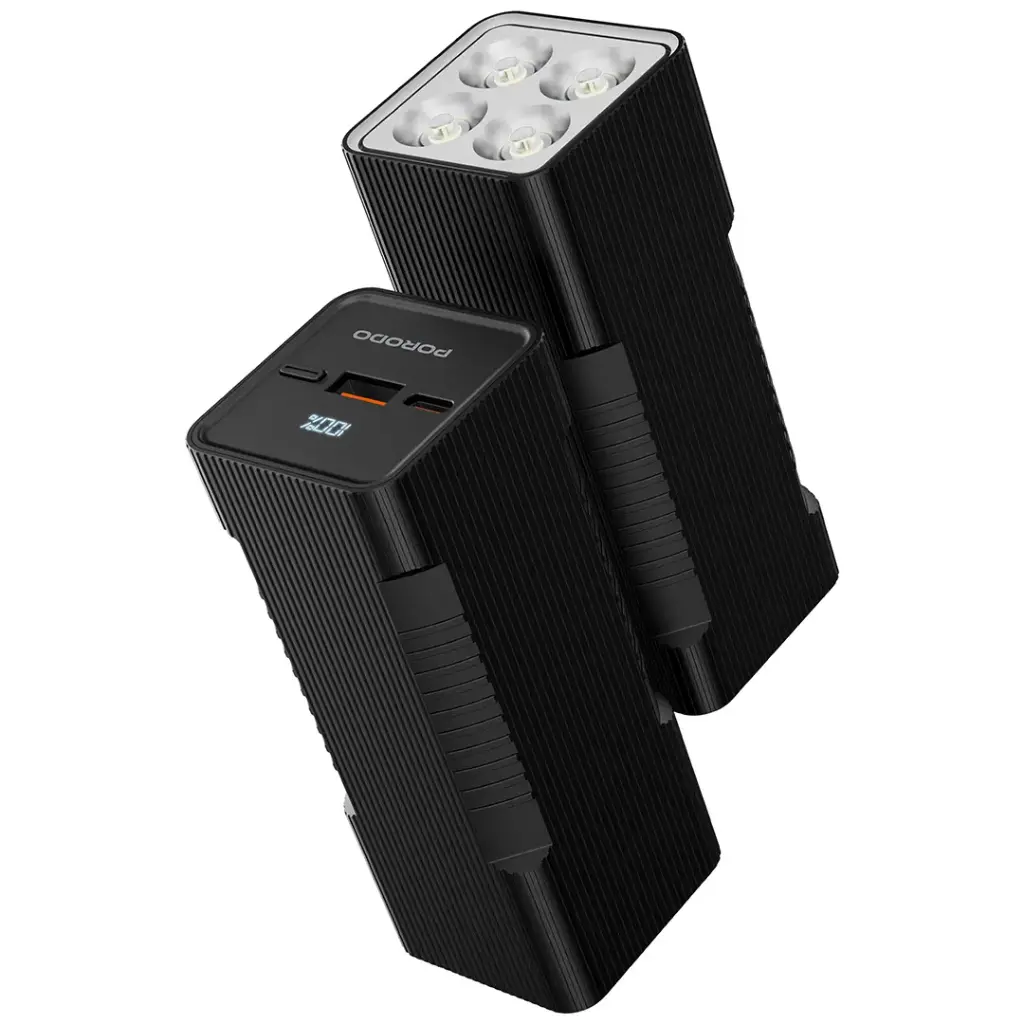 Porodo Lumera 10000mAh Power Bank with Built-In Flashlight - Black