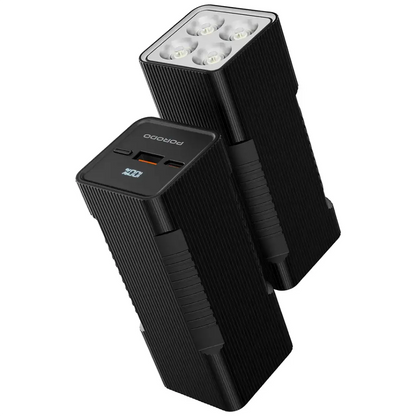 Porodo Lumera 10000mAh Power Bank with Built-In Flashlight - Black