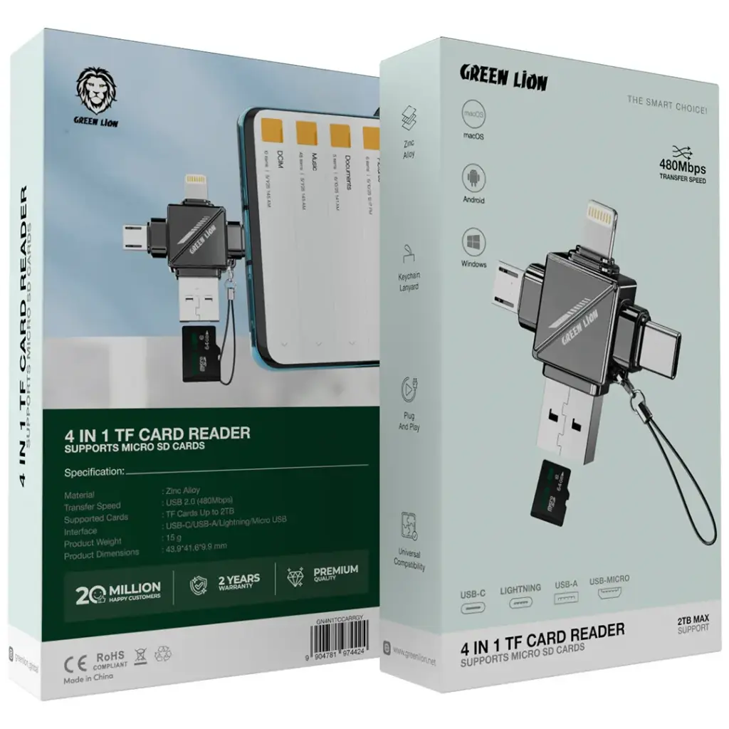 Green Lion 4 in 1 TF Card Reader 2TB Max