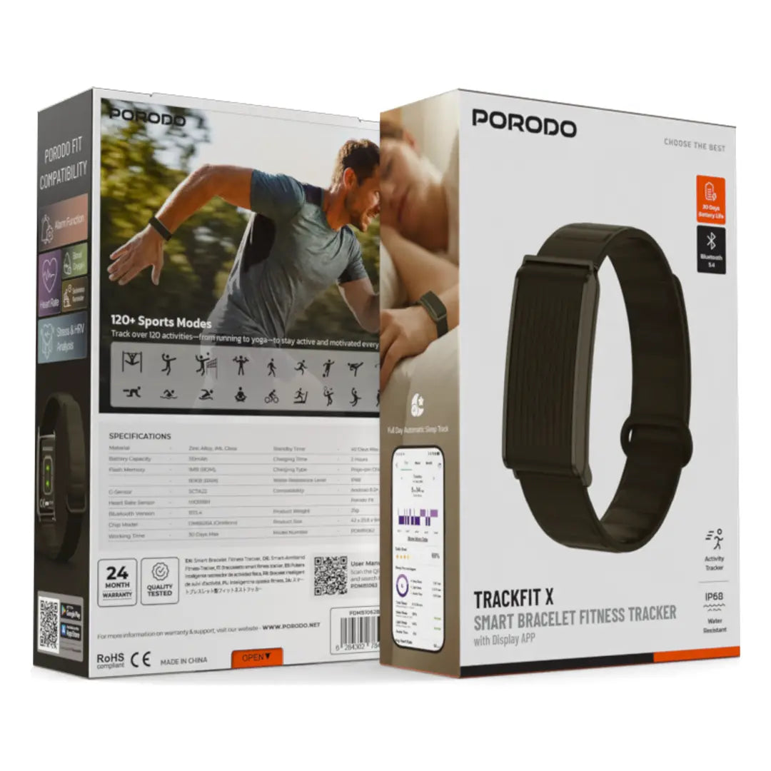 Porodo Trackfit X Smart Bracelet Fitness Tracker with Display App