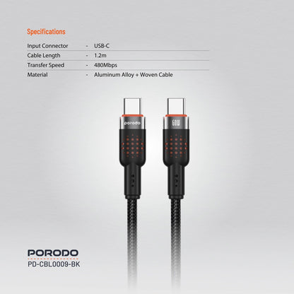 Porodo USB-C to USB-C Aluminum Braided cable