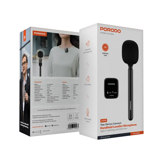 Porodo Two-Device Connect Handheld Lavalier Microphone - Black