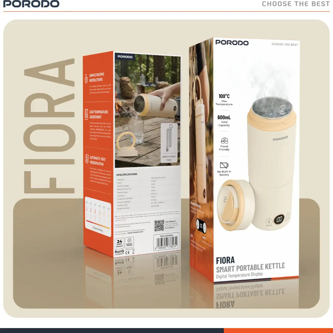Porodo Flora Smart Portable Kettle 600ml – Beige