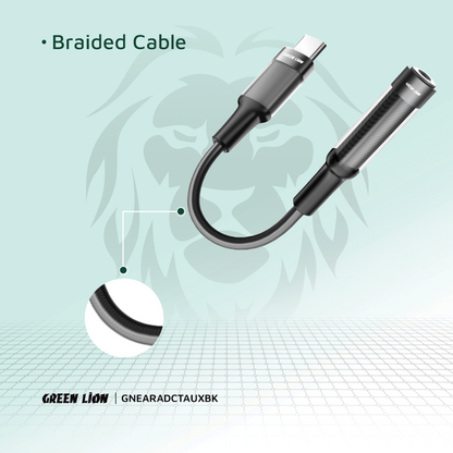 Green Lion Earphone Adapter USB-C to 3.5 Aux 12CM - Black