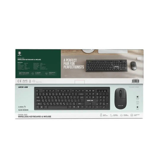 Green Lion GKM-200 Wireless Combo Keyboard and Mouse - Black
