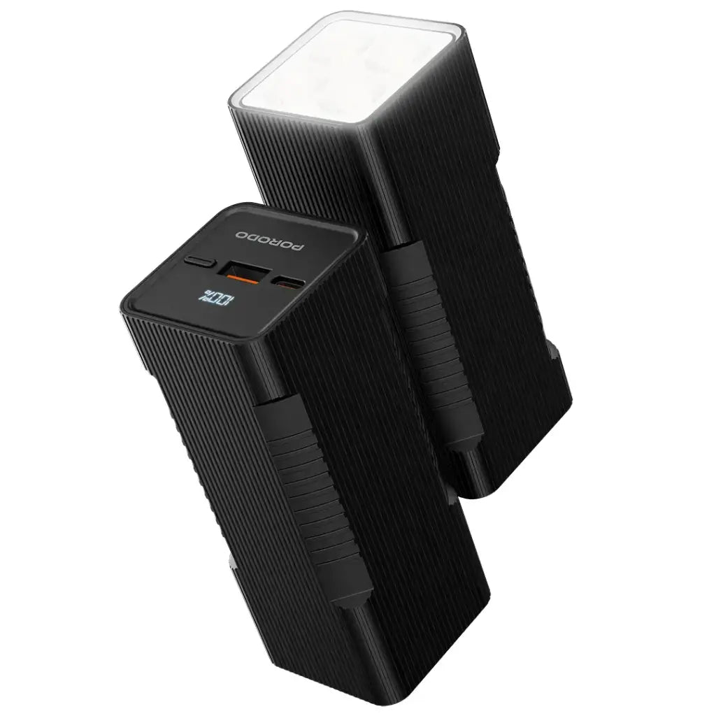 Porodo Lumera 10000mAh Power Bank with Built-In Flashlight - Black