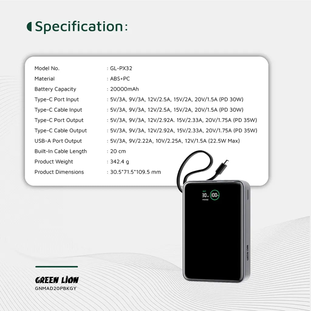 Green Lion Madrid 20 Power Bank 20000mAh PD