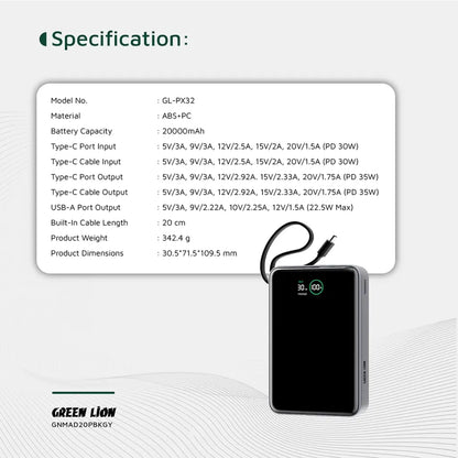 Green Lion Madrid 20 Power Bank 20000mAh PD