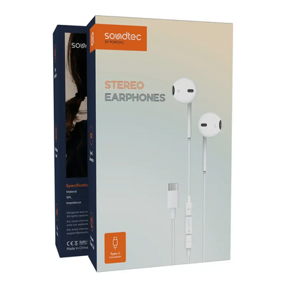 Porodo Soundtec Stereo Earphones Type-C with High-Clarify Mic