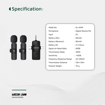 Green Lion 3 IN 1 Microphone Type-C / Lightning / Aux -